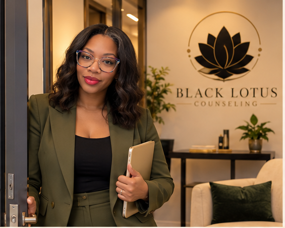 Sade Moore welcoming clients at Black Lotus Counseling